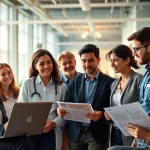 Explore dynamic professionals discussing average salary in Germany, showcasing diversity in a modern office.