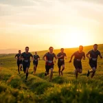 Aktive Teilnehmer der Wetziker OL Challenge, die durch eine grüne Landschaft sprinten und Orientierungspunkte entdecken.