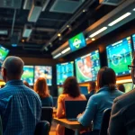 Sportwetten ohne Lizenz: Teilnahme an spannenden Wetten in einem lebhaften Wettbüro.