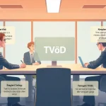 Visualisieren Sie die Zusammenarbeit für den TVöD in einem modernen Büro, wo Mitarbeiter aktiv interagieren.