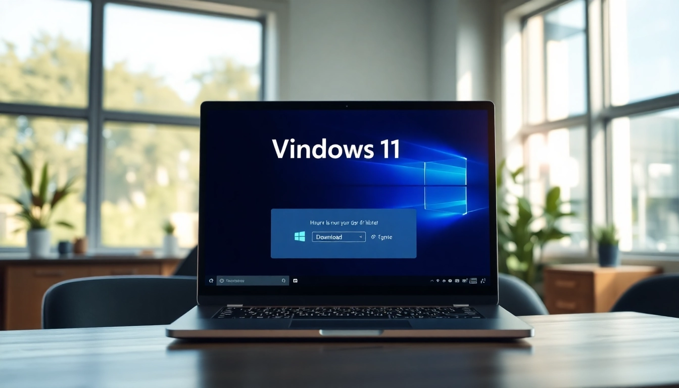 Laden Sie Windows 11 herunter und erleben Sie eine moderne Benutzeroberfläche in einem stilvollen Büro.