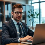 Headhunter Mühlheim, der professionell an seinem Schreibtisch arbeitet, um Klienten zu beraten.