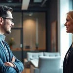 Headhunter Krefeld engages attentively with a candidate in a modern office, highlighting collaboration.