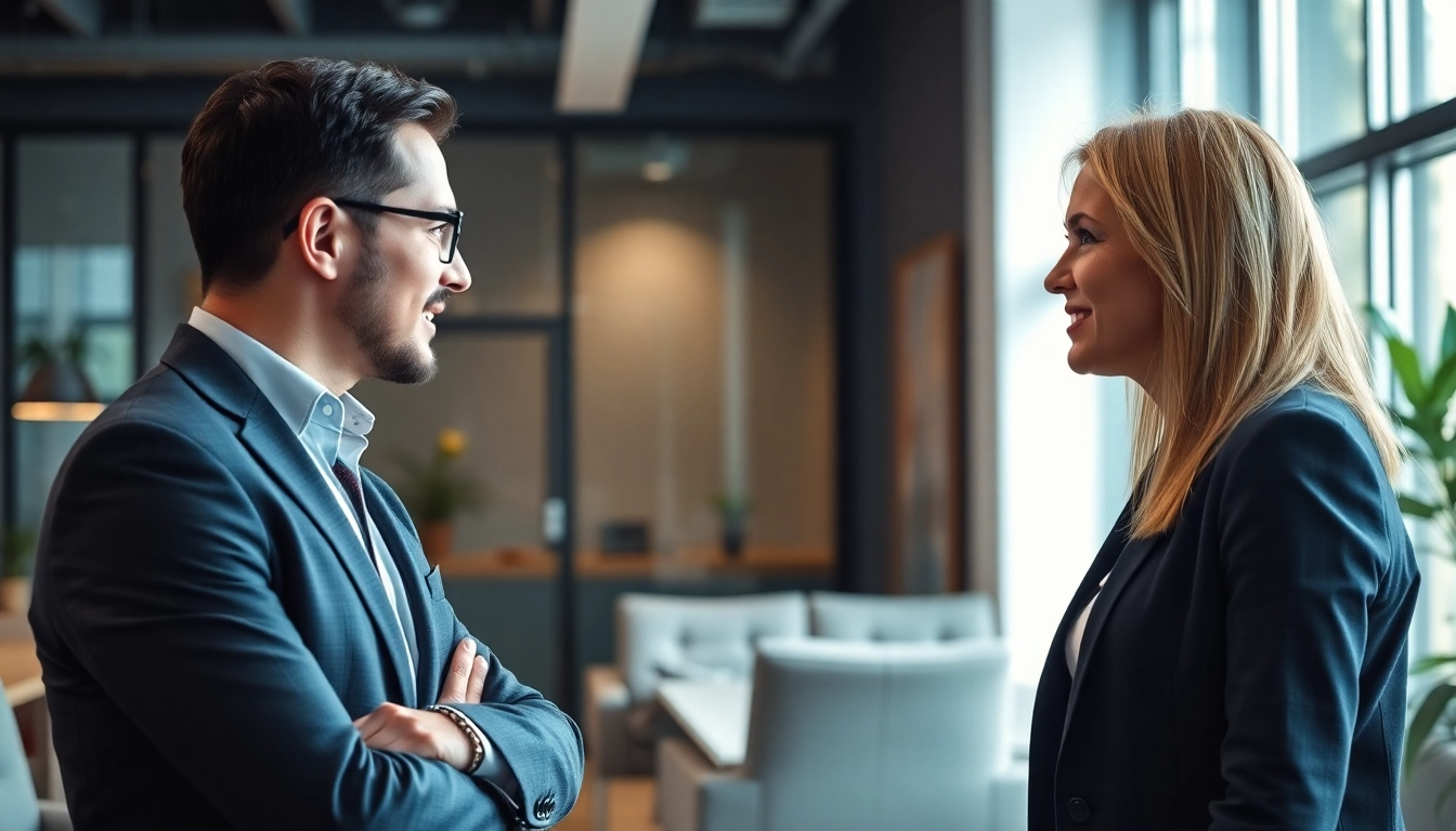 Headhunter Krefeld engages attentively with a candidate in a modern office, highlighting collaboration.