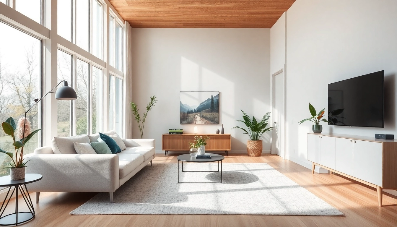 Raumgestaltung in einem modernen, einladenden Wohnbereich mit harmonischem Design und natürlichen Elementen.