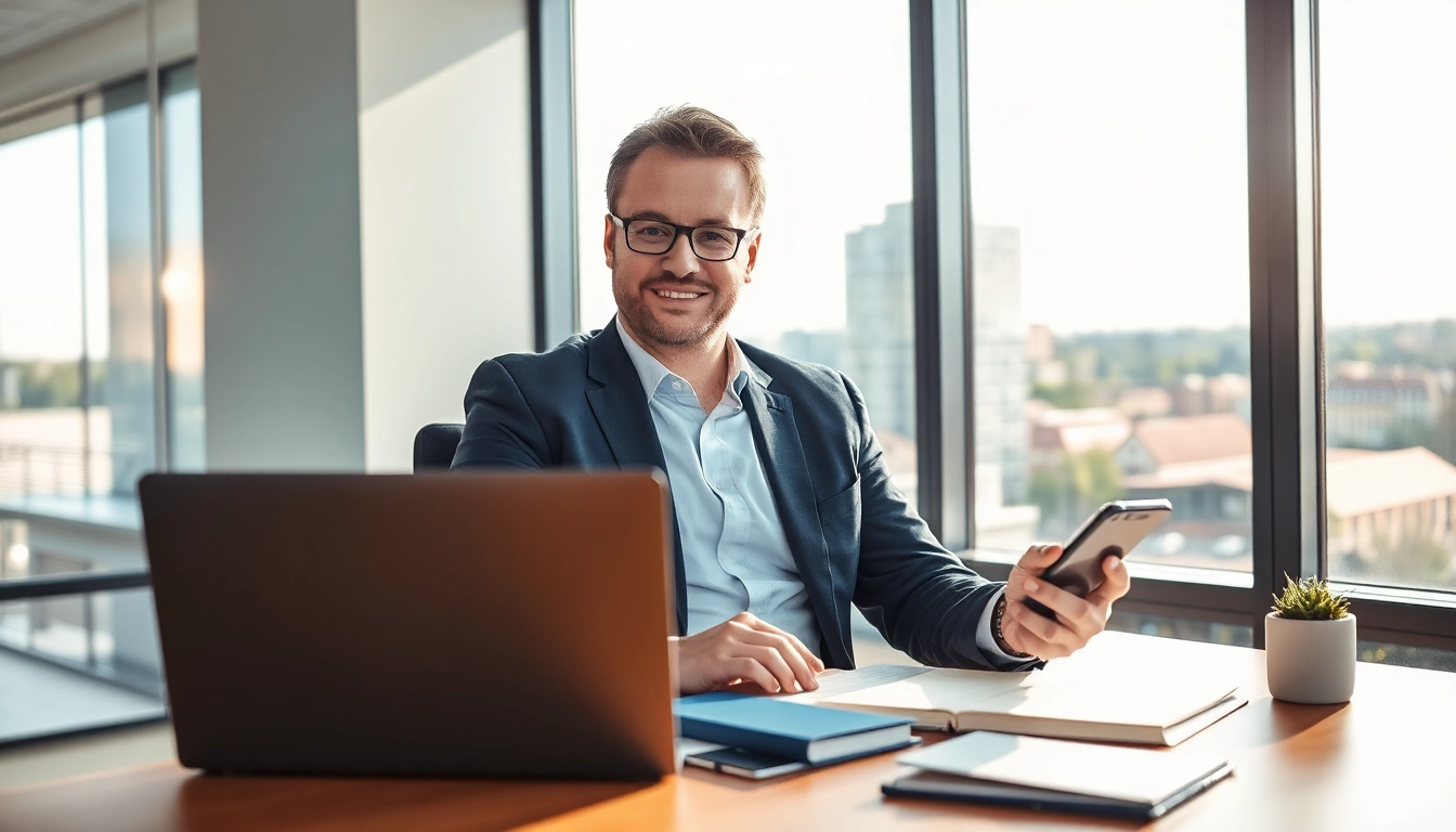 Headhunter Erfurt bei der Arbeit in einem modernen Büro mit urbanem Blick.
