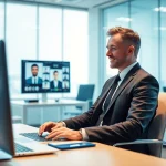 Headhunter engaged in a professional video call, reflecting modern recruitment practices.