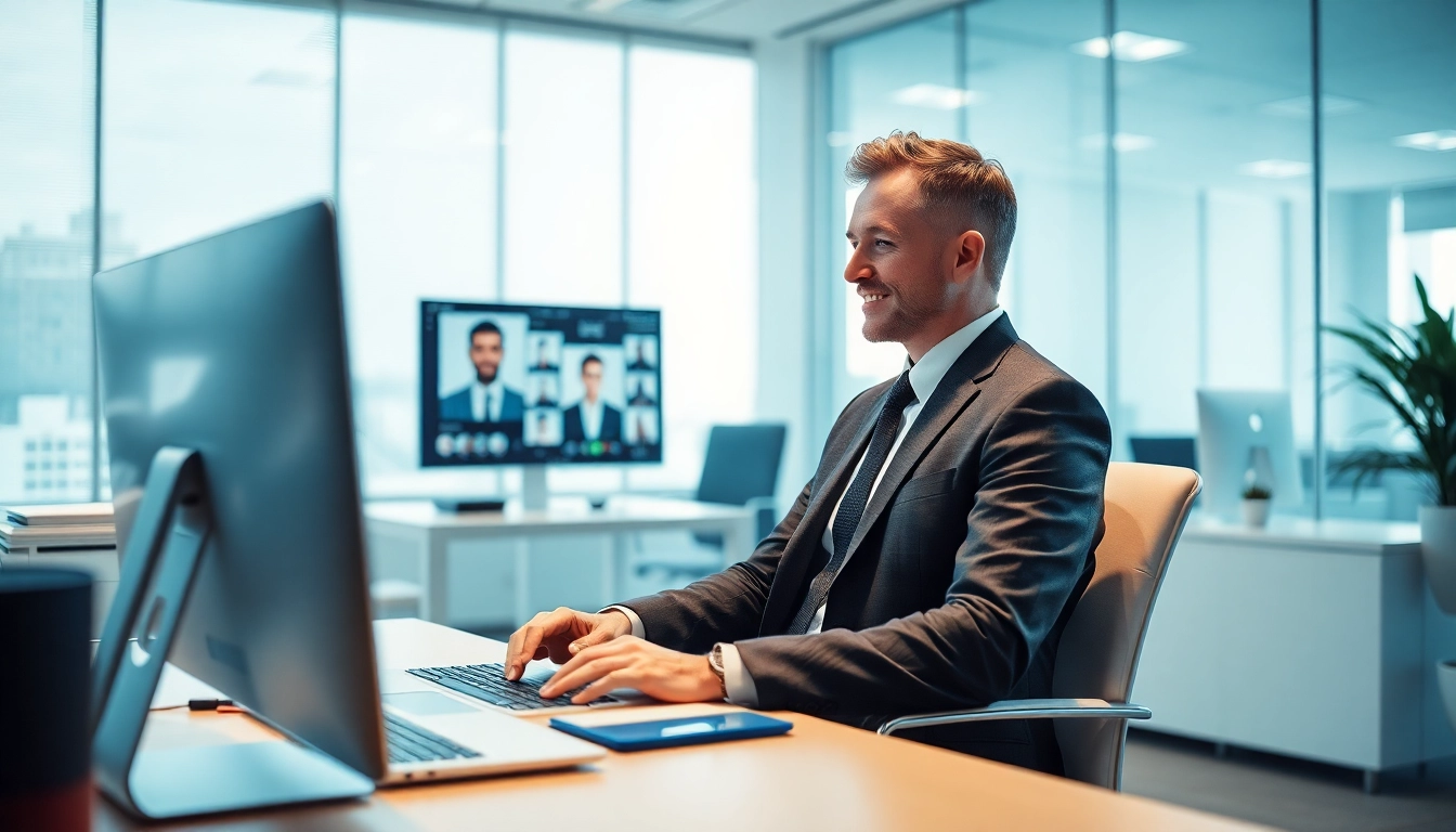 Headhunter engaged in a professional video call, reflecting modern recruitment practices.