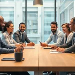 Professionelle Finanzexperten diskutieren Strategien im Rahmen des Headhunter Finance.