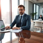 Headhunter Vertrieb analysiert Markttrends in einem modernen Büro.