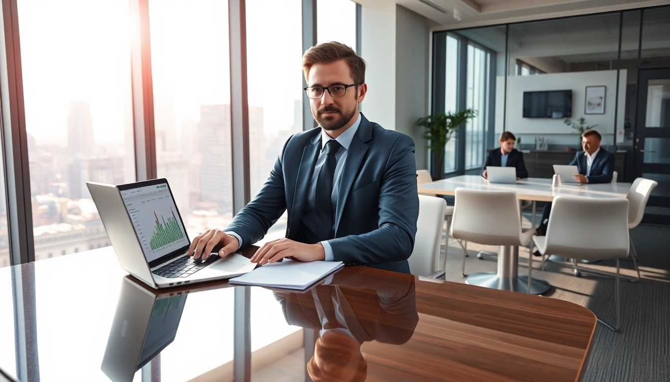 Headhunter Vertrieb analysiert Markttrends in einem modernen Büro.