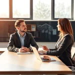 Professionelle Fachleute besprechen Personalvermittlung bei Headhunter Leverkusen in einem modernen Büro.