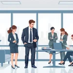Headhunter IT team analyzing resumes and discussing talent strategies in a modern office.