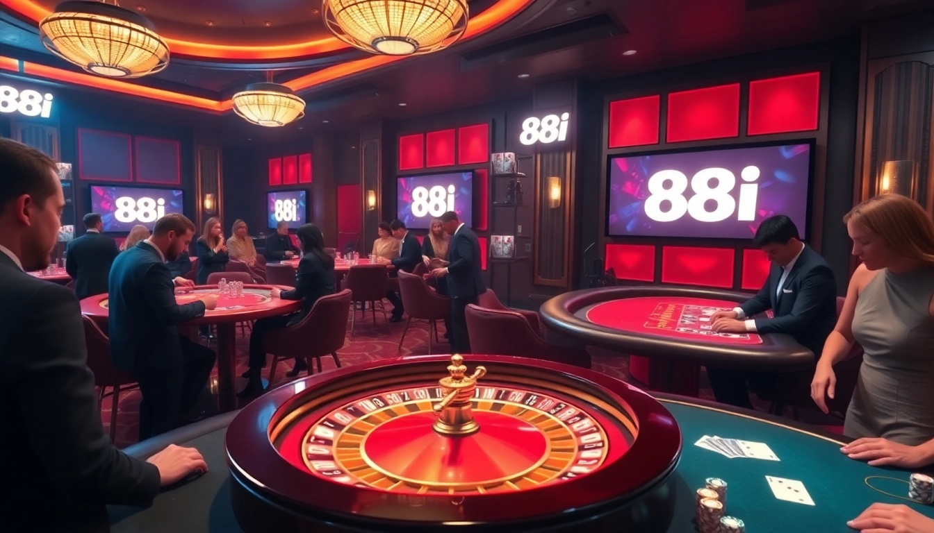 Gambling excitement at 88i casino with lively poker, blackjack, and roulette games.