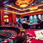 Experience thrilling gaming action at U888's vibrant casino, featuring poker tables and roulette wheels.
