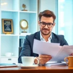 Headhunter Schweiz bei der Arbeit, Lebensläufe prüfen in einem modernen Büro.