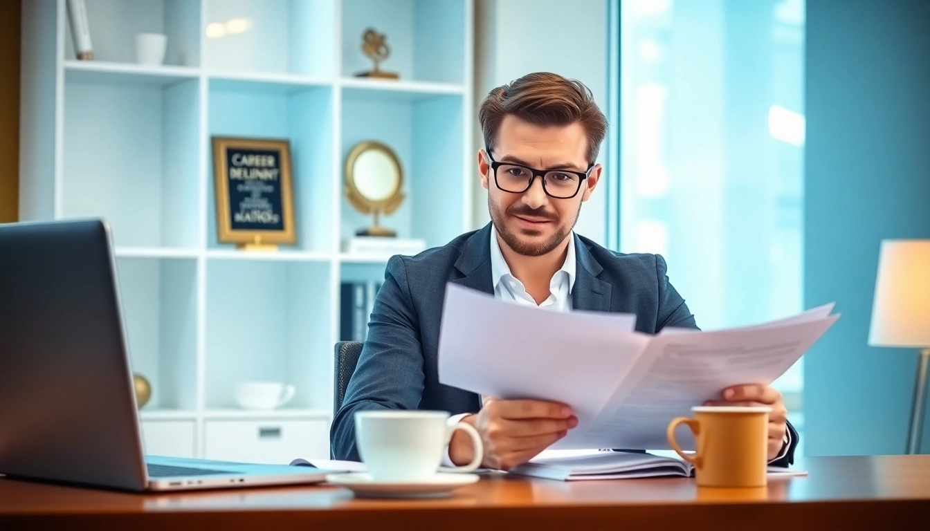 Headhunter Schweiz bei der Arbeit, Lebensläufe prüfen in einem modernen Büro.