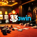 Experience high-stakes poker with 33win at a luxurious casino table.