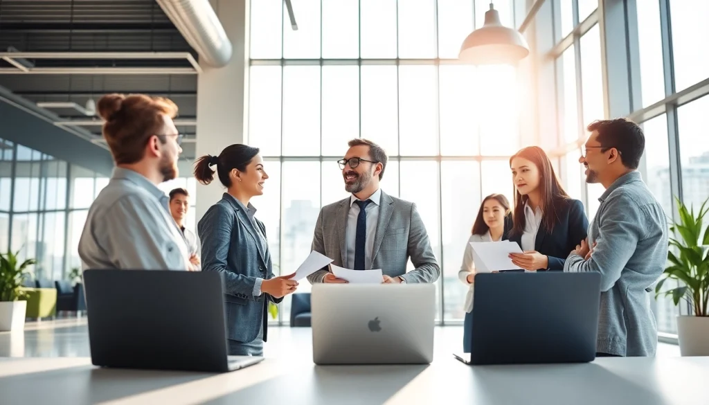 Headhunter Ingenieure discussing in a modern office with engaging expressions.