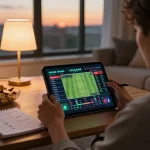 Engaging in online sports betting while scanning for Plagiat scannen insights in a cozy home setup.