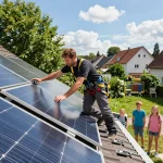 Photovoltaik Bayern Installation von Solarpanels in einem bayerischen Wohngebiet.