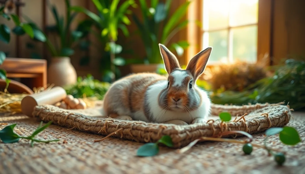 Hanfmatte showcasing a comfortable environment for small animals with a rabbit relaxing.