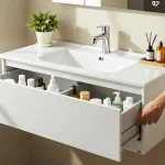Stijlvol wastafelmeubel 60 cm in een moderne badkamer met elegant ontwerp en georganiseerde opslag.