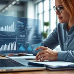 Evodrop Beobachter analysiert Daten in modernem Büro mit digitalem Dashboard.