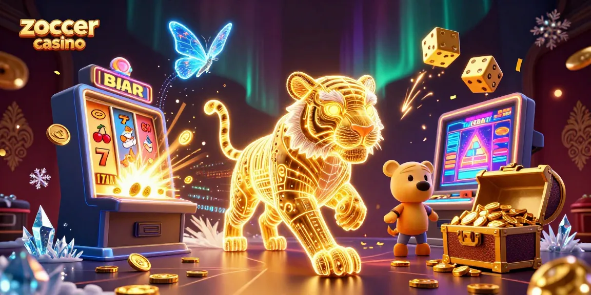 Zoccer casino captivating digital illustration depicting a neon tiger amidst a vibrant casino landscape.