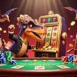 Engage with keonhacai55 as a pachycephalosaurus hits a slot machine, surrounded by casino chaos.