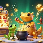 Keluaran Hk Lotto showcases a vibrant 3D scene with alchemists and dynamic casino elements, celebrating gambling excitement.